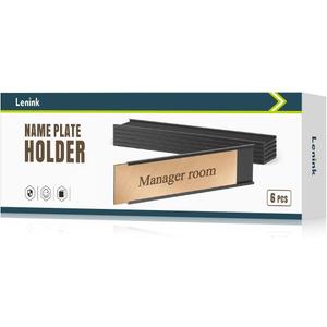 Lenink 6 Pack Name Plate Holder, Office Door Name Plate Holder Adhesive Wall Mount for Meeting Room, Business Department, Warning Area 8 X 2 (Black)