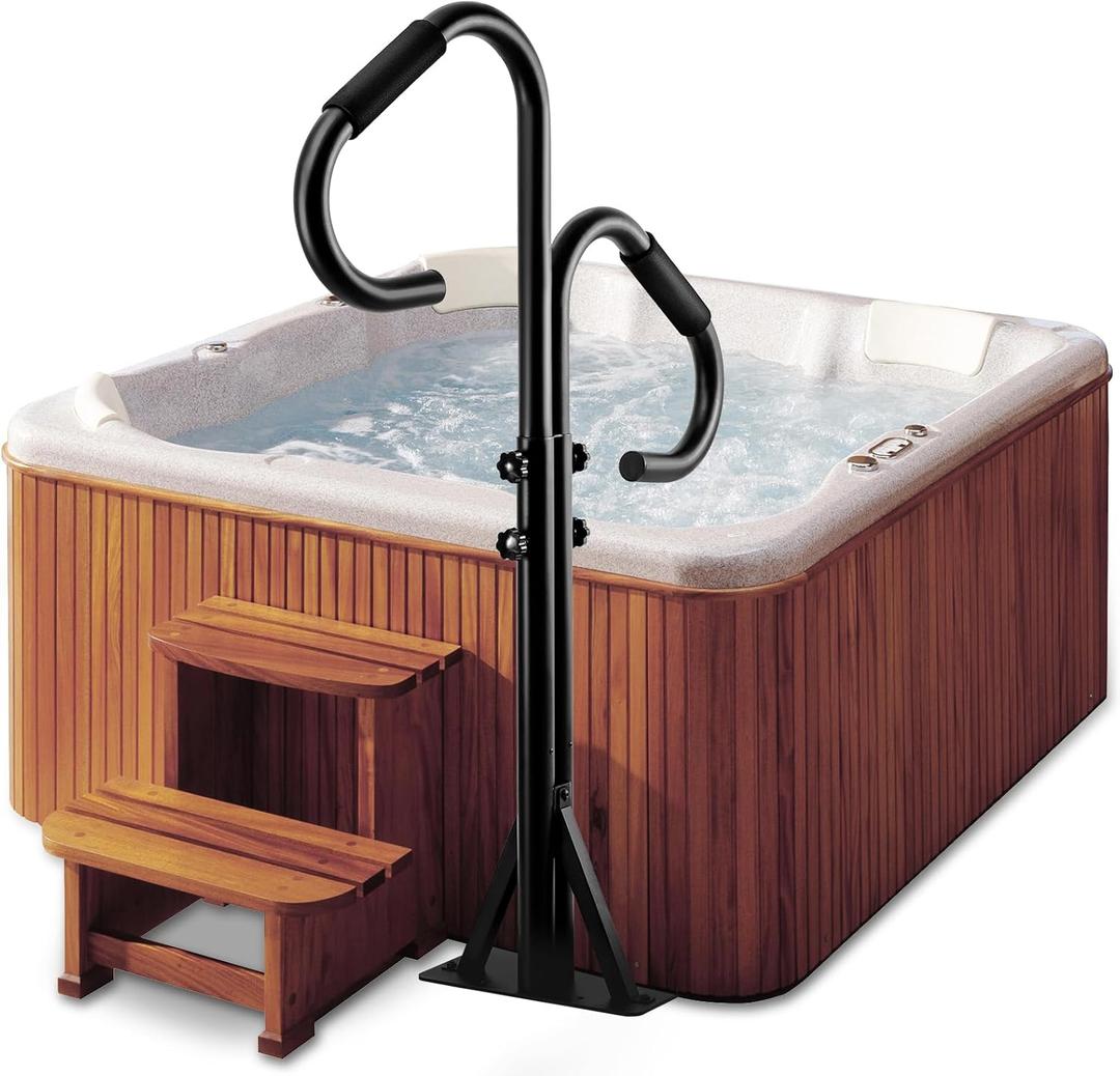 Two Way-Hot Tub Handrails, 48"-57" Adjustable Height SPA Handrail w/360 Swivel Option, Hot Tub Railing to Get in and Out, 700LBS SPA Side Handrail for Indoor&Outdoor, Black