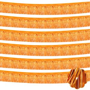 6 Pack 10 Feet Foil Fringe Garland Metallic Tinsel Streamers Banner Wall Hanging Curtain Backdrop Banner for Parade Floats, Valentine's Day, Wedding, Birthday, Mardi Gras Party Decorations(Orange)
