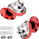 2 PCS 300DB Super Loud Train Horns, 12V Waterproof Air Horns Replacement Kit, Car Air Electric Snail Double Horn, Automotive Accessories Universal for Motorcycle, Truck, Bike, Boat (Red)