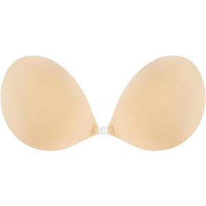 Niidor Sticky Bra Women's Strapless Backless Invisible Push up Silicone Bra with Nipple Covers (Nude Beige)