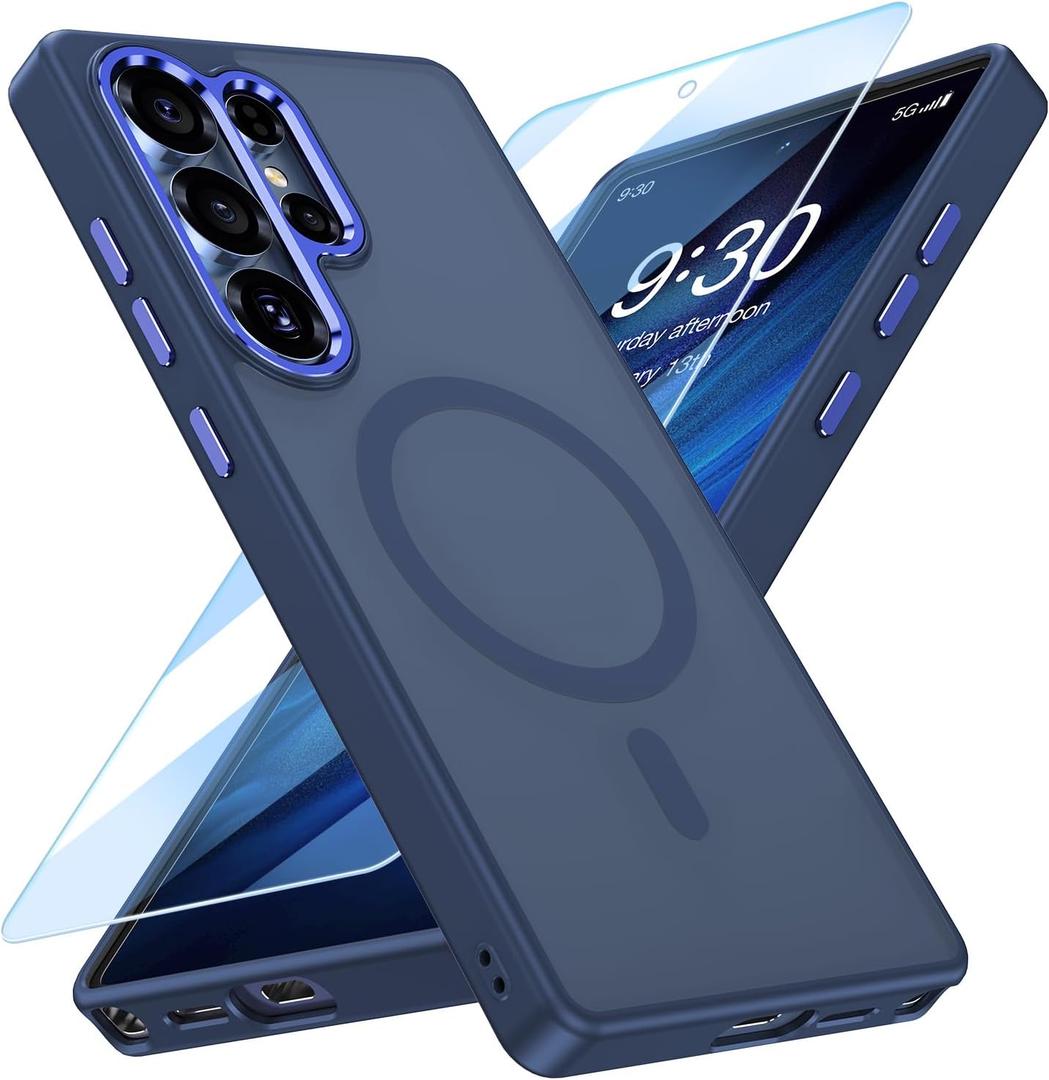 MATEPROX Magnetic Compatible with Samsung Galaxy S25 Ultra Case, Stylish Slim Translucent Matte Protective Cases with Screen Protector for S 25 Ultra 6.9'' 2025-Blue