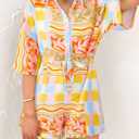 PRETTYGARDEN Womens Rompers for Summer 2025 Beach Vacation Clothes Short Sleeves Floral Jumpsuits Beach Cover Up (XL)