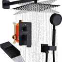 Matte Black Shower Tub Faucet Set, Wall Mounted 8 Inch Shower Heads with Handheld Spray Combo and Tub Shower Faucet, Luxury Bathroom Square Rain Shower System - 4 Hooks