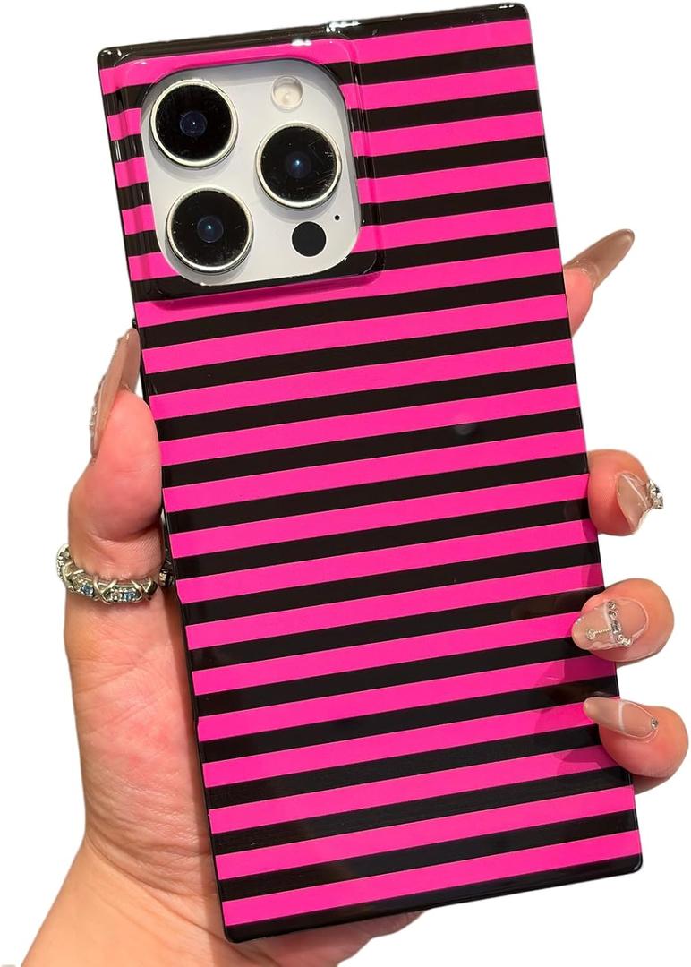 Horizontal Striped Magnetic Case for iPhone 16 Pro, Black Pink