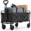 Collapsible Foldable Wagon,Wagons Carts Foldable with Wheels,Utility Grocery Folding Beach Wagon for Sand Garden Sports Shopping Outdoor(Black).