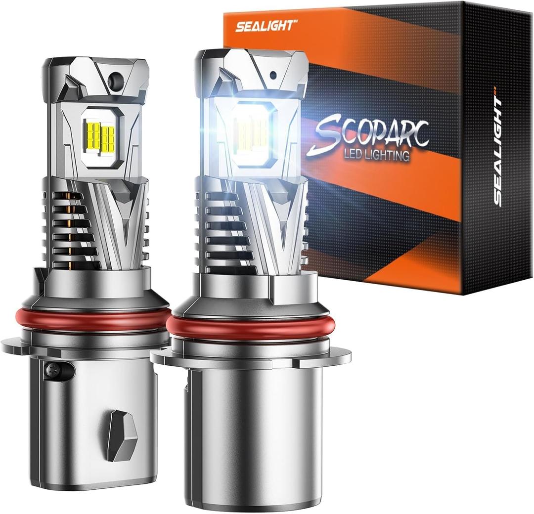 SEALIGHT 9004 Headlight Bulb, 60000LM 900% Super Brighter, With 25000RPM Powerful Cooling Fan, 6500K Hi/Low Beam, 10 Years Lifespan Pack of 2