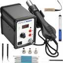 858D 110V Solder Station, Digital Display SMD Hot Air Rework Station Solder Iron Kit Heat Gun, Tweezers, Desoldering Pump