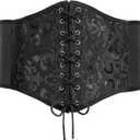 XZQTIVE Womens Corset Belt, Wide Elastic Lace Up Pirate Corset for Dress Black Renaissance Waist Cinch Belt for Costume (Waist 32-35in)