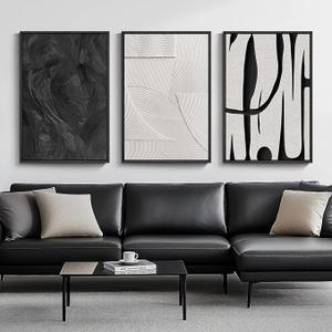 Large Framed Black and White Abstract Wall Art for Living Room, 3 Piece Big Modern Canvas Prints Paintings Artwork for Walls, Minimalist Abstract Art Pictures for Hallway, Office Wall Decor 24x36 In