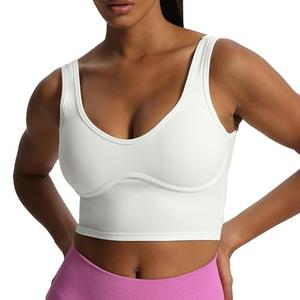 Aoxjox Women's Workout Brooke Tank Crop Curve Longline Fitness Sports Bras Padded Training Gym Bra Yoga Top (White, Medium) 