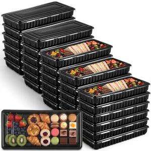 30 Pack Catering Trays with Lids 14 Inch Reusable Serving Tray with Lid Plastic Party Platters for Catering, Buffet, Takeout Food, Picnics & Events(14.17 x 6.29 x 2.16 Inch)