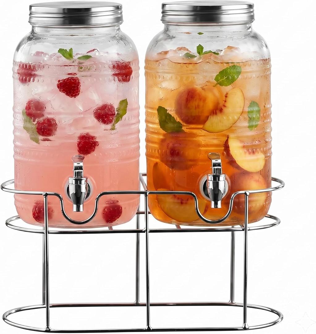 Style Setter Glass BeverageDrink Dispenser Clear Liam Set of 2, 1 Gal