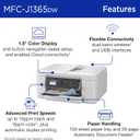 Brother INKvestment 1365 Wireless Color Inkjet All-in-One Printer with Automatic Duplex Printing and 1.8 Color Display | Includes Refresh Subscription Trial(1) (MFC-J1365DW)