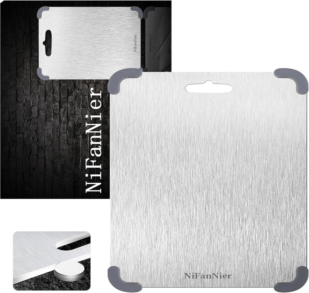 Titanium Cutting Board, 2026 New Upgrade 100% Pure Titanium Cutting Boards for Kitchen, Latest Thickened Version Thickness 0.06IN, Double-Sided Belt Guard Angle(15.7IN X 14.1IN