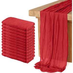 12 Pack Cheesecloth Table Runner 10Ft Christmas Gauze Boho Table Runners for Wedding Decor Bridal Shower Decorations Baby Shower Party (35" x 120")(Red)