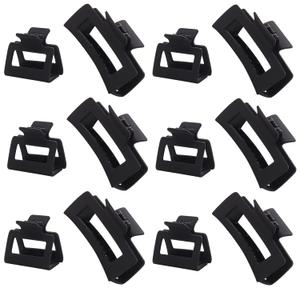 12 Pack Black Square Claw Clips, Big and Small Neutral Rectangle Hair Claw, Non-slip Matte Large Hair Clips for Women,Strong Hold jaw clip for Thick Thin Hair