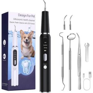 Pet Ultrasonic Teeth Cleaner, Dog Plaque Remover for Teeth with LED Screen, 3 Modes, Professional Dental Tools Kit