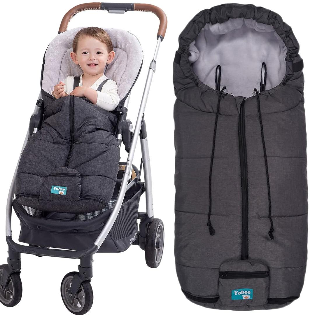 Yobee Toddler Sleeping Bag for Stroller, Winter Outdoor Tour Stroller Padded Footmuff, Comfortable Coral Fleece Stroller Bunting Bag, Universal Fit from 6 to 36 Months (Hemp Gray N)