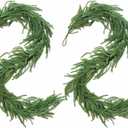 Treasborn 2Pcs Norfolk Pine Garlands 6FT Realistic Xmas Garland Christmas Decorations Indoor Outdoor, Artificial Green Garland Winter Decor for Mantle, Fireplace, Table Soft Real Touch