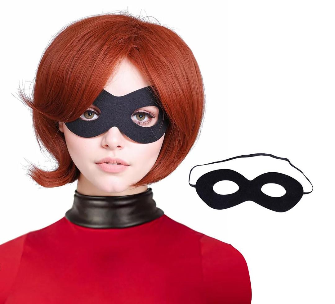 FantaLook Short Reddish Brown Costume Cosplay Wig with Eye Mask for Female