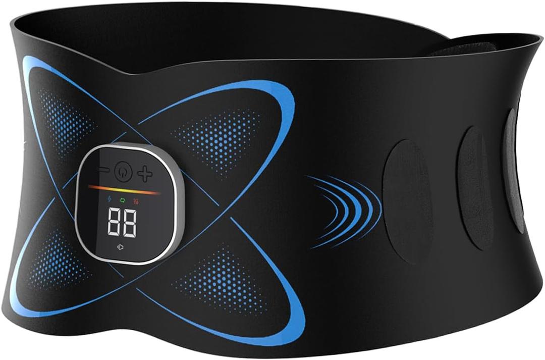 Ab Stimulator Muscle Toner, Abs Stimulator Abdominal Massage Belt with Heat for Belly Fat Burning & Cellulite Melting & Stomach Smooth Firming, Lower Back Massager for Women Men Pain Relief Gifts (Black)