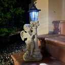 Angel Statue with Solar Lights (Left) 19.7 Inch, Outdoor Solar Angel Garden Statue with Roma Pillar for Garden Lawn Deocr, Christian Religious Gift