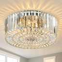 17.5" Large Crystal Ceiling Light, 4-Lights Flush Mount Crystal Ceiling Light, Chrome Ceiling Lamp Modern Chandelier for Bedroom, Dining Room,Living Room, XDD007-4-CH