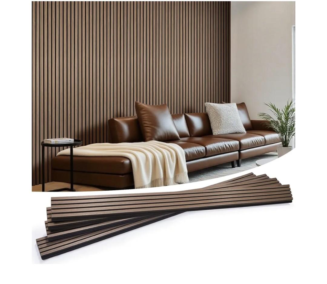 Wood Slat Wall Panels 4 Pack 94.5" x 7.9", Acoustic Wooden Panel for Wall, Soundproof 3D Fluted Panels for Interior Wall Decor, Living Room, Bedroom - Walnut