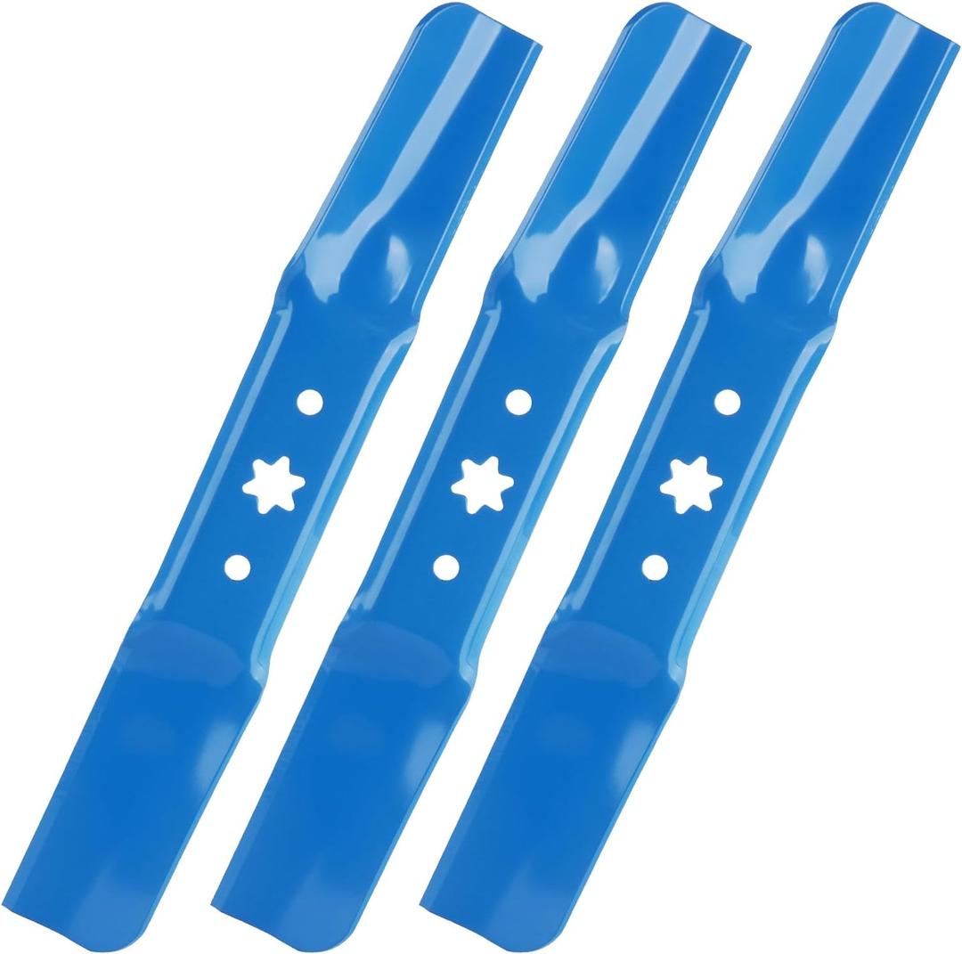942-05052A 50" Mower Blades for Cub Cadet XT1 LT50 GT50 XT2 LX50 ZT1 ZT2 50 RTZ S50 L50 SX50 LX50 L34 Zero Turn Troy-Bilt Super Bronco Mustang 50" Lawn Tractor, Medium Lift, 6 Point Star, 3 Pack Blue