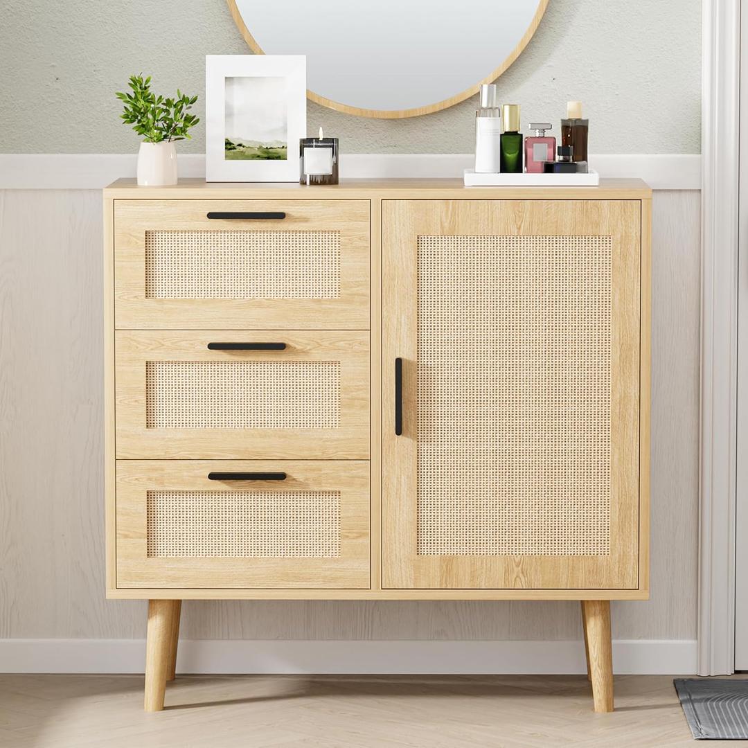 Modern Storage Cabinet, Free Standing Buffet Cabinet, Black Sideboard and Buffet Storage, Wood Accent Cabinet for Living Room, Hallway, Entryway, Dining Room