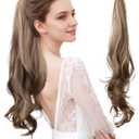 Ladies Ponytail Extensions Girls Flexible Curl One Piece Clip 32 inches Synthetic Wigs Pony Tail Hair Highlighted Hairpiece Women Wavy Hairpiece Khaki