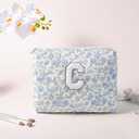 Alphabet Makeup Bag Cosmetic Bag for Women, Christmas Gifts for Age 11-18, Personalized Floral Coquette Travel Bag, Trendy Stuff Zipper Make Up Pouch Organizer Bag (Blue Floral C)