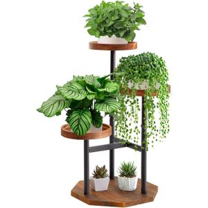 TEAKMAMA 3 Tier Plant Stand Indoor Outdoor, Tall Metal Wood Flower Shelf Holder with Raised Design, for Garden Decor, Patio Garden Corner, Living Room, Balcony