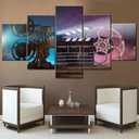 Wall Pictures for Living Room Retro Movie Projector Paintings Black Film Chalkboard Artwork Multi Panel Canvas Wall Art Modern House Decor Wooden Framed Ready to Hang Posters and Prints(60''Wx 32''H)