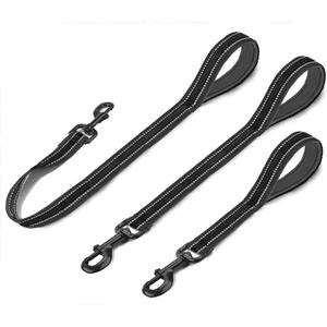 Cymiler Nylon Short Traffic Leash with Padded Handle, 3 Sizes - Small to Large, Reflective Threads - Black