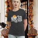 Halloween Momster T-Shirt for Women Funny Spider Bat Tee Mom Ster Letter Print Tee Tops (X-Large, Grey)