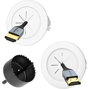 VCELINK inWall Cable Management Kit, 2.44" (62 mm) Mini Wall Cord Hider for TV/Coaxial/HDMI/Speaker Cords, Includes 2 Pass Throughs, Locking Brackets and Hole Saw Drill Attachment