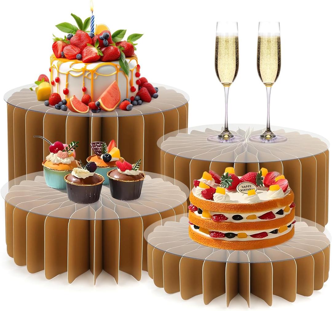 Buffet Risers Food Risers for Buffet Table Acrylic Risers Display Stands Tall Cake Stands Cylinder Stands for Party Pedestal Cake Stand Dessert Table Display Set Cupcake Stands Cupcake Display (Golden)