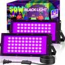 2 Pack 50W LED Black Light, Blacklight Flood Light for Glow Party IP66 Waterproof, Outdoor Black Lights with Switch&Plug for Halloween, Glow in The Dark, Neon Party, Fluorescent Poster, Birthday