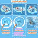 Mambobaby Float Add Tail No Flip Over Non-Inflatable Baby Swim Float Pearl Foam Solid Water Floats Smart Swim Trainer Infant Pool Float Swim Ring with Sun Canopy