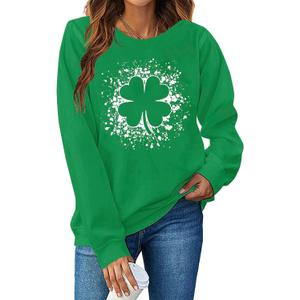 Women St. Patricks Sweatshirts Shamrock Shirts Lucky Clover Graphic Tees Irish Gift Pullover Long Sleeve Tops (L)