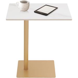 End Table Modern Metal C-Shaped Side Table with Marble Top Sofa Coffee Tray Desk for Bedroom Livingroom Gold, 18.7 inches x 12.8 inches x 21.9 inches