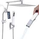 PDPBath All Metal 12'' Rainfall Shower Head with Handheld Combo, Upgrade 3-Way Diverter with Pause Setting, High Pressure Rain Shower Head with 16'' Adjustable Extension Arm, 59" Hose, Chrome