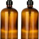 32 Ounce Glass Pump Dispenser Bottle, Large Amber Container with Pump for Shower and Bath Shampoo Soap Conditioner Lotion - 1 Liter Shower Bottles- by Kitchentoolz