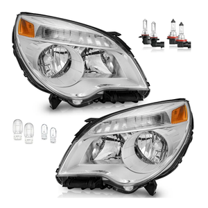 WEELMOTO Headlight Assembly for 2010-2015 Chevy Equinox LS/LT,for 2010 2011 2012 2013 2014 2015 Chevy Equinox LS/LT Headlamp Replacement Chrome Housing Amber Reflector