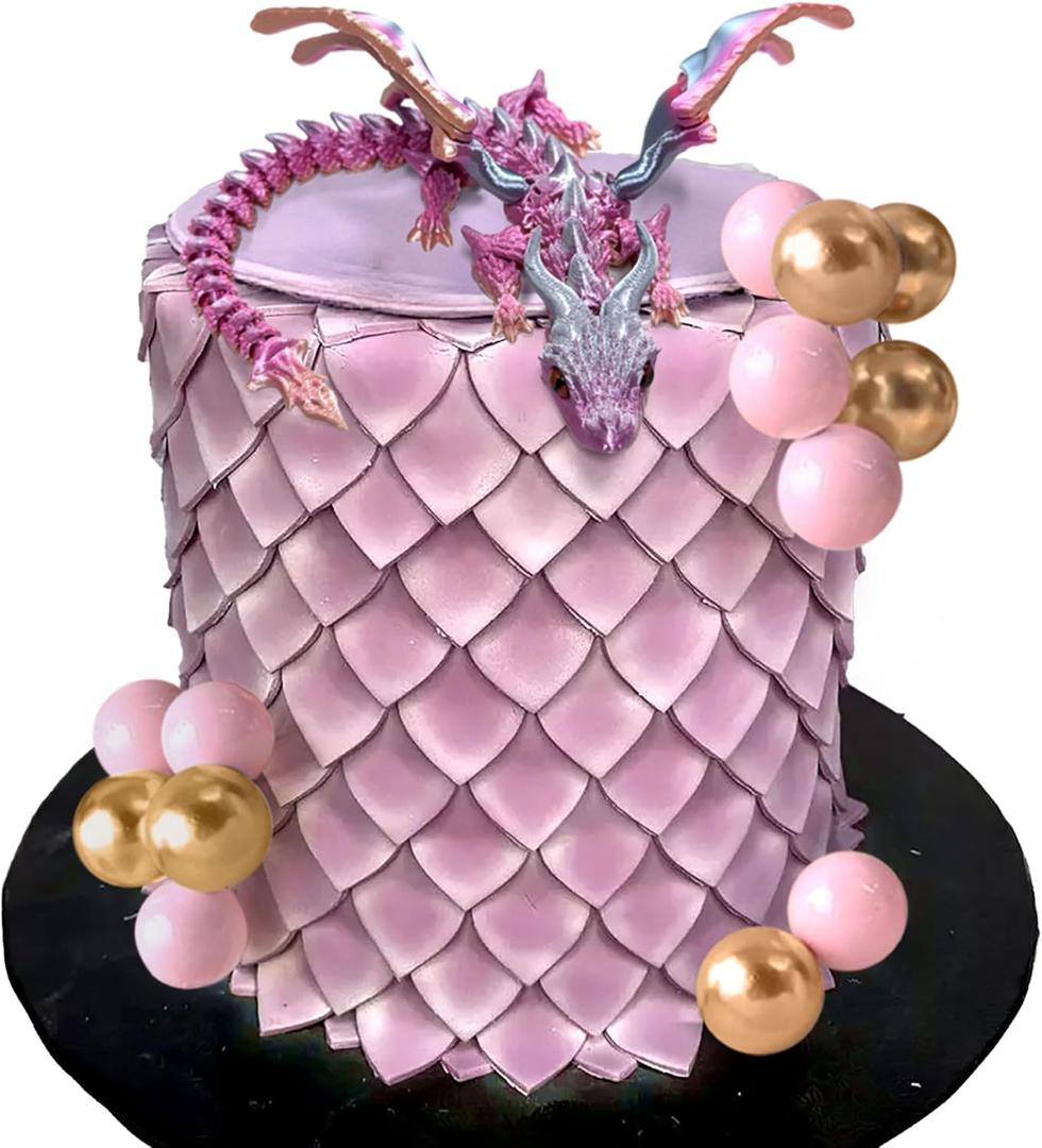 Fantasy Dragon Cake Topper Dragon Eggs Cake Decor Pink and Gold Balls Cake Decor for Baby Shower Birthday Wedding Party Supplies 