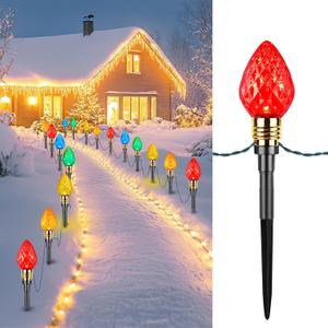 Brightown 2 Pack Strawberry C9 Christmas Pathway Lights Outdoor - Total 34.8 Feet 20 LED Christmas Walkway Light, Christma Lights Outdoor Decorations for Yard Lawn Holiday Outside, Multicolor