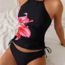 Floerns Women's Two Piece Tankini Swimsuits Floral Halter Drawstring Bathing Suit Swimwear (Black, XL)