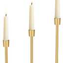 YUMORE 3-Packs Taper Candle Holders - Pillar Candlesticks Solid Stainless Steel Stands for Church, Wedding Centerpieces, Dining Table, Mantel Decor, Fireplace Party, Modern Farmhouse(Gold)